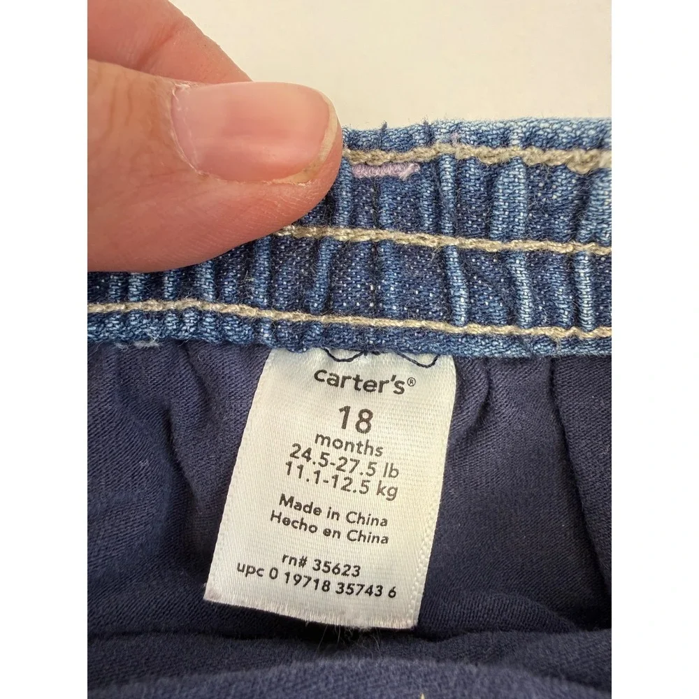 Vintage Y2K Carters Baby Girl Blue‎ Denim Floral Embroidered Ruffle Skort 18 M